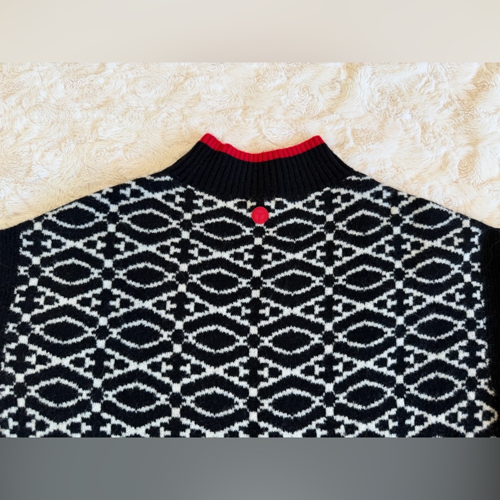 Talbots Black and White Geometric Sweater with Red Accents - Picture 7 of 7